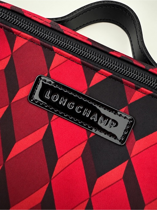 Longchamp Handbags - Longchamp - Le Pliage Red Black Geometric Cosmetic Pouch